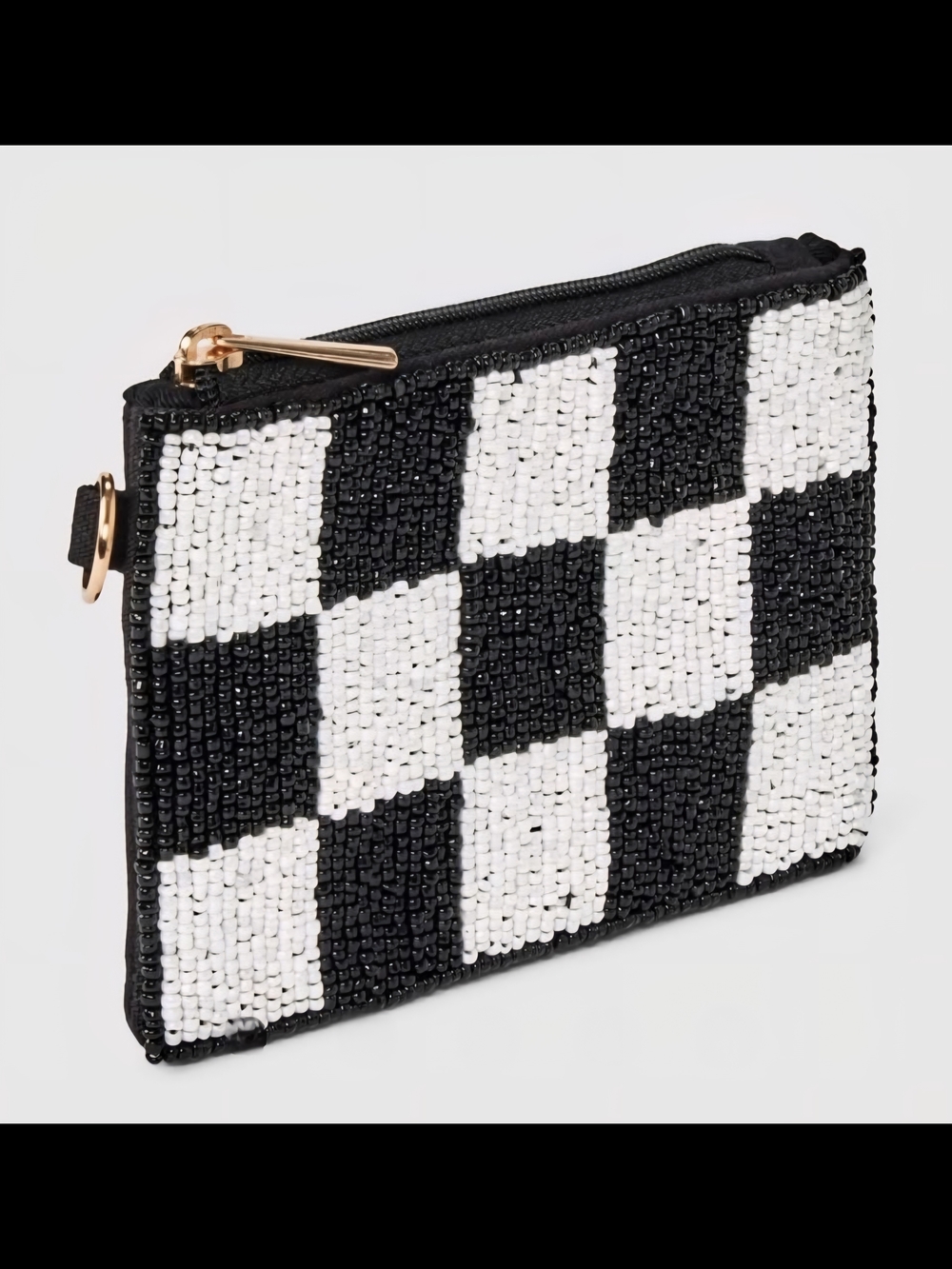 Universal Thread Beaded Checkerboard Pouch - Black & White